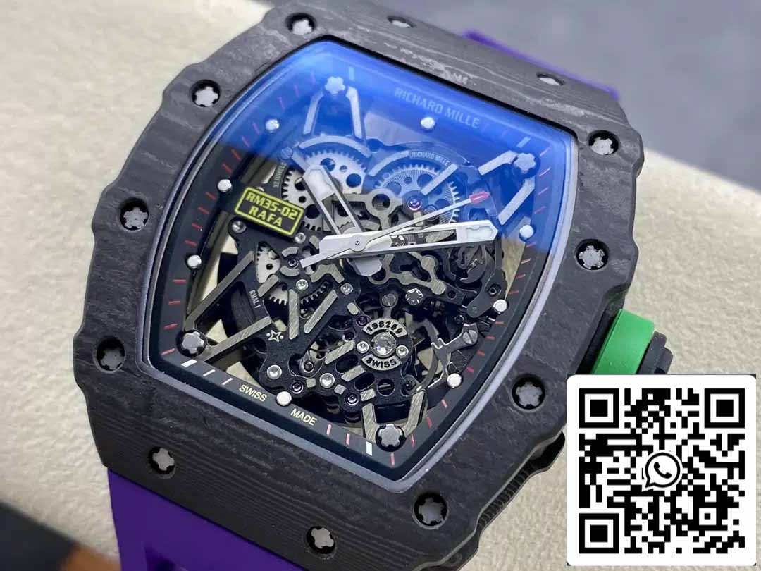 Richard Mille RM035-02 T+ Factory 1:1 Best Edition Carbon Fiber Case Purple Rubber Strap