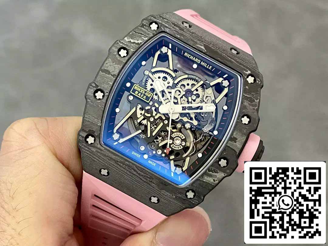 Richard Mille RM035-02 T+ Factory 1:1 Best Edition Carbon Fiber Case Pink Rubber Strap