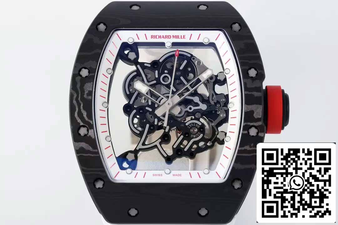 RICHARD MILLE  RM055  ZF 2024 1:1 Best Edition Carbon Fiber Case Red Knob White Strap