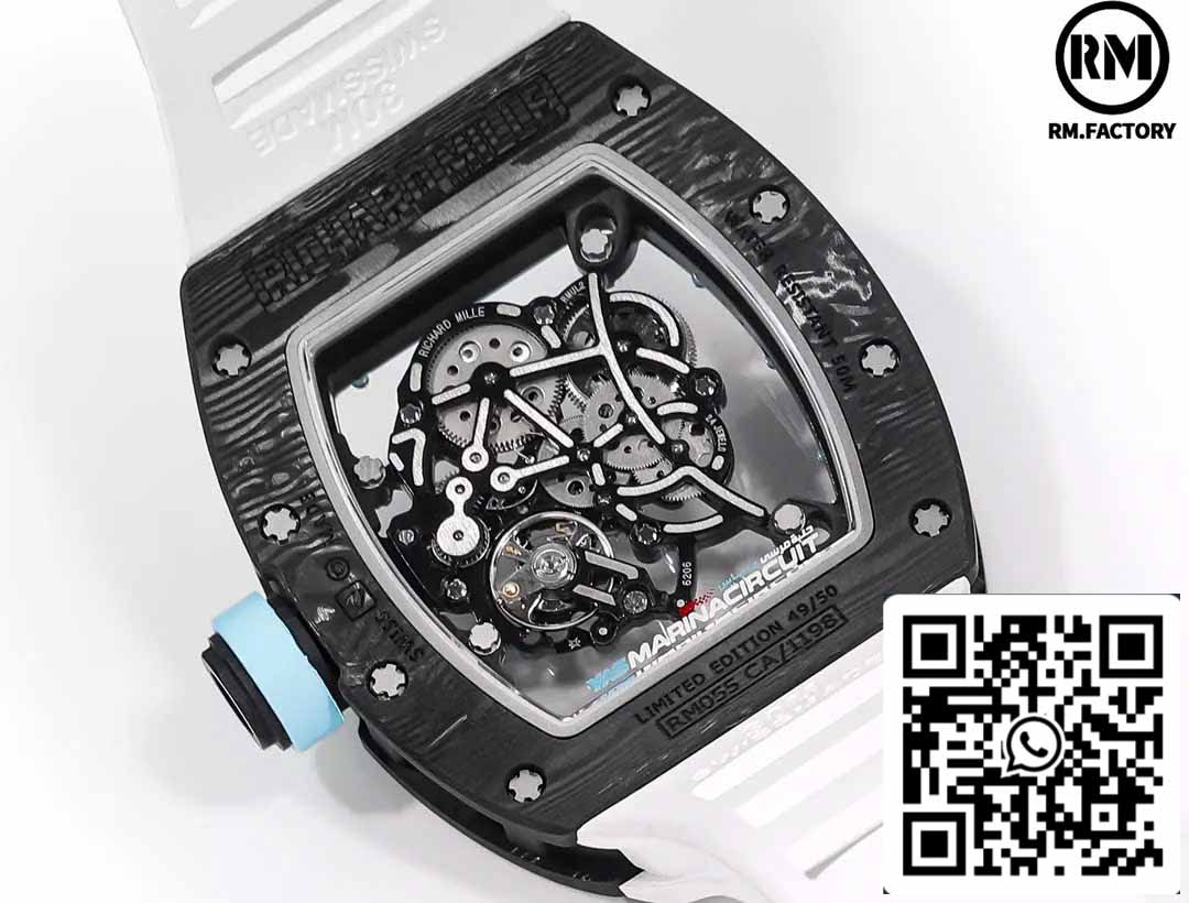 RICHARD MILLE RM055 Boîtier en fibre de carbone 1:1 Meilleure édition RM Factory la plus récente 2024 Cadran bleu 