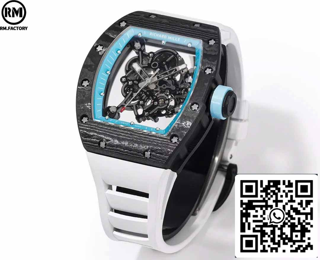 RICHARD MILLE RM055 Boîtier en fibre de carbone 1:1 Meilleure édition RM Factory la plus récente 2024 Cadran bleu 