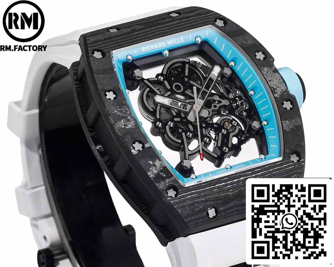 RICHARD MILLE RM055 Boîtier en fibre de carbone 1:1 Meilleure édition RM Factory la plus récente 2024 Cadran bleu 