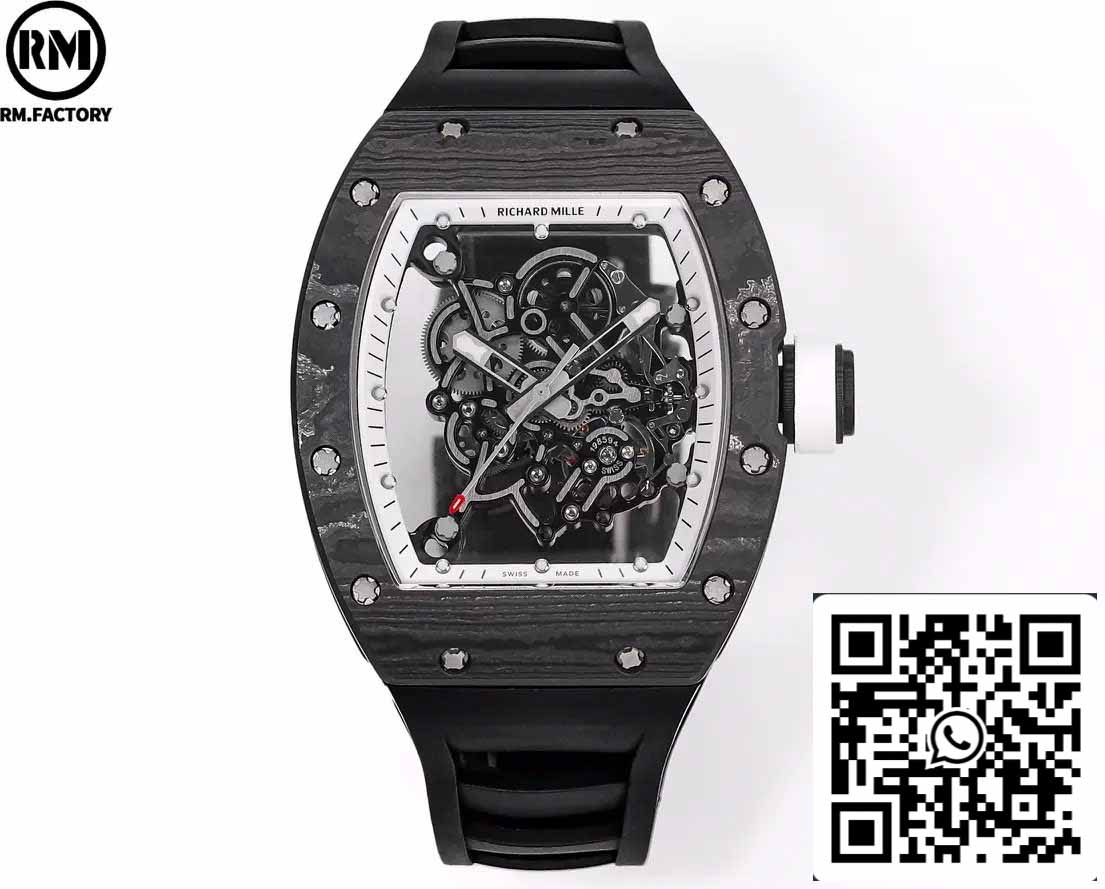 RICHARD MILLE RM055 Boîtier en fibre de carbone 1:1 Meilleure édition RM Factory la plus récente 2024 Cadran blanc 