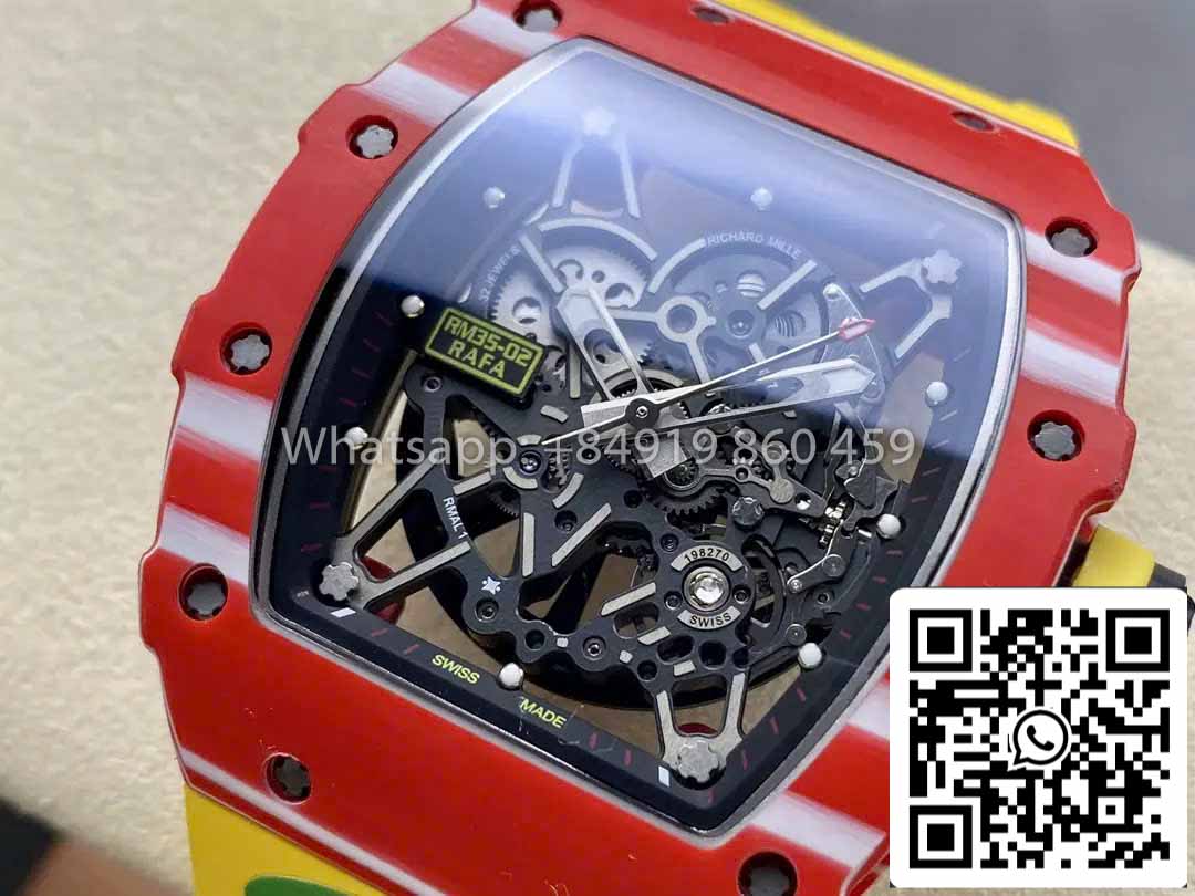 Richard Mille RM035-02 1:1 Best Clone R7 Factory Red Carbon Case Yellow Strap