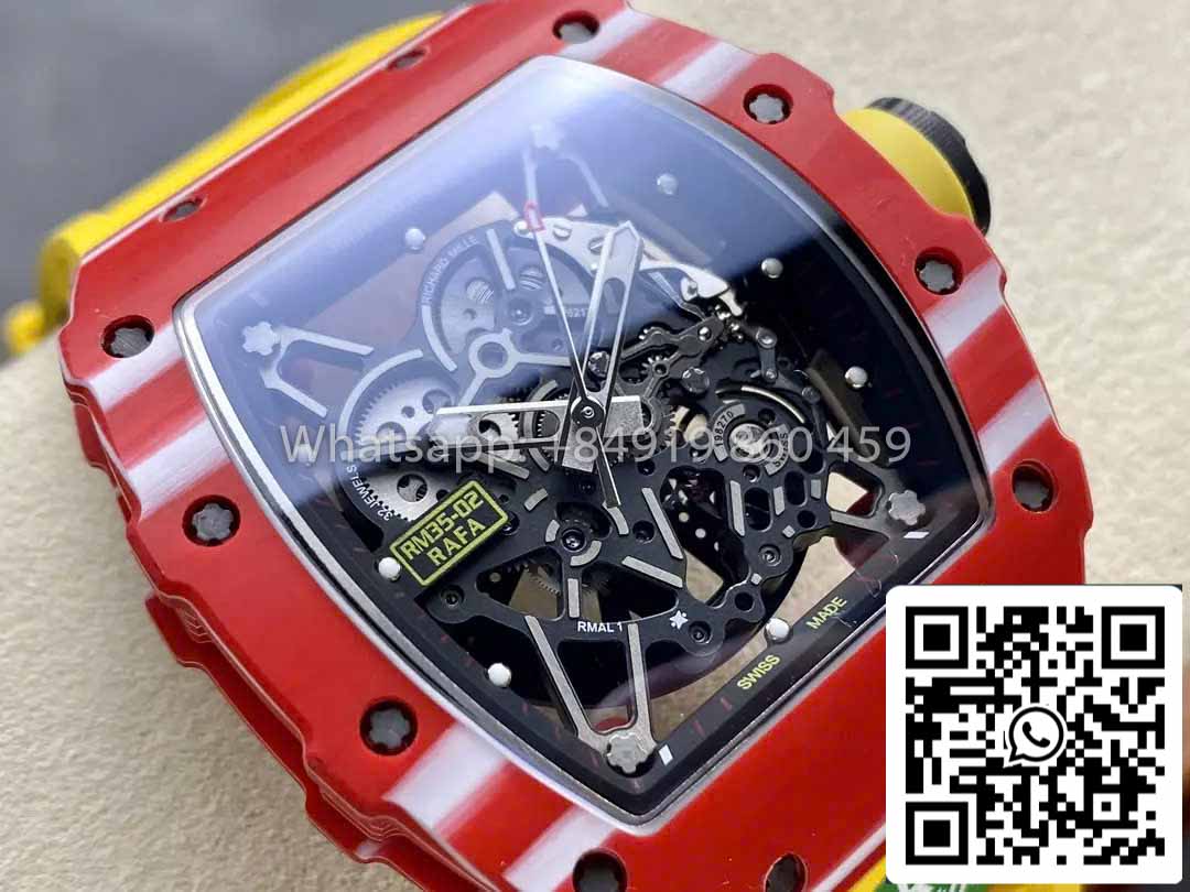 Richard Mille RM035-02 1:1 Best Clone R7 Factory Red Carbon Case Yellow Strap