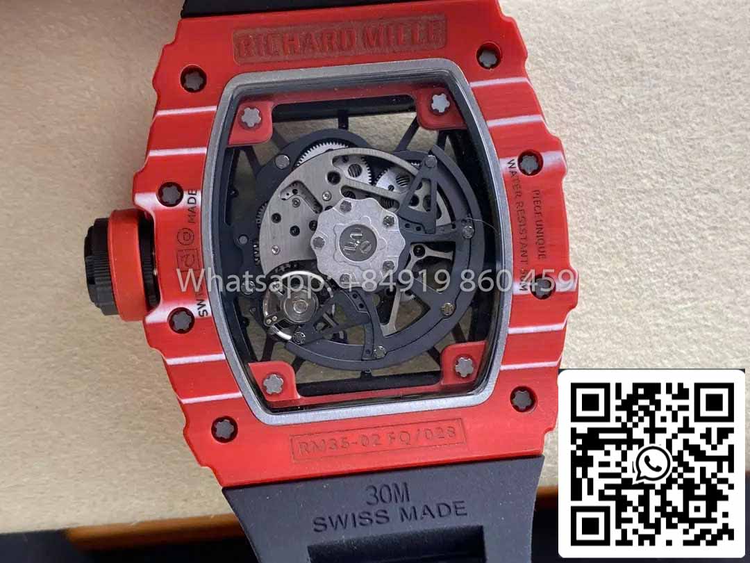 Richard Mille RM035-02 1:1 Meilleur clone R7 Factory Boîtier en carbone rouge Bracelet noir