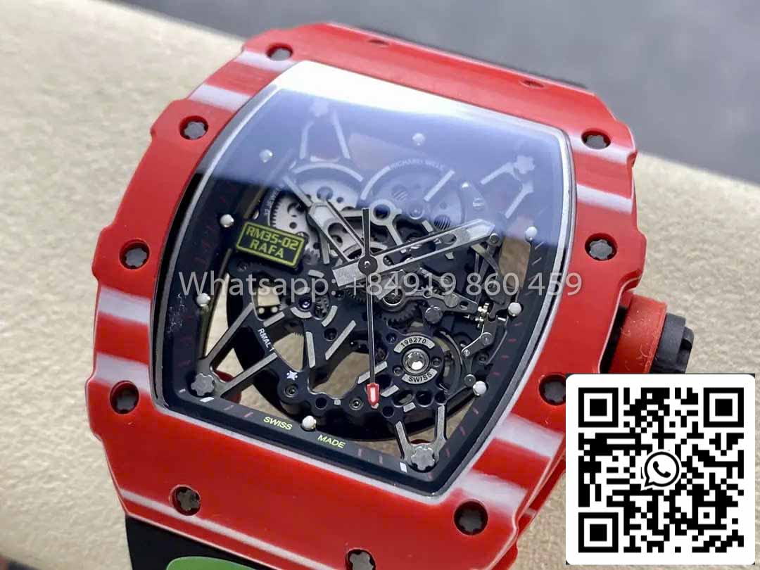 Richard Mille RM035-02 1:1 Meilleur clone R7 Factory Boîtier en carbone rouge Bracelet noir