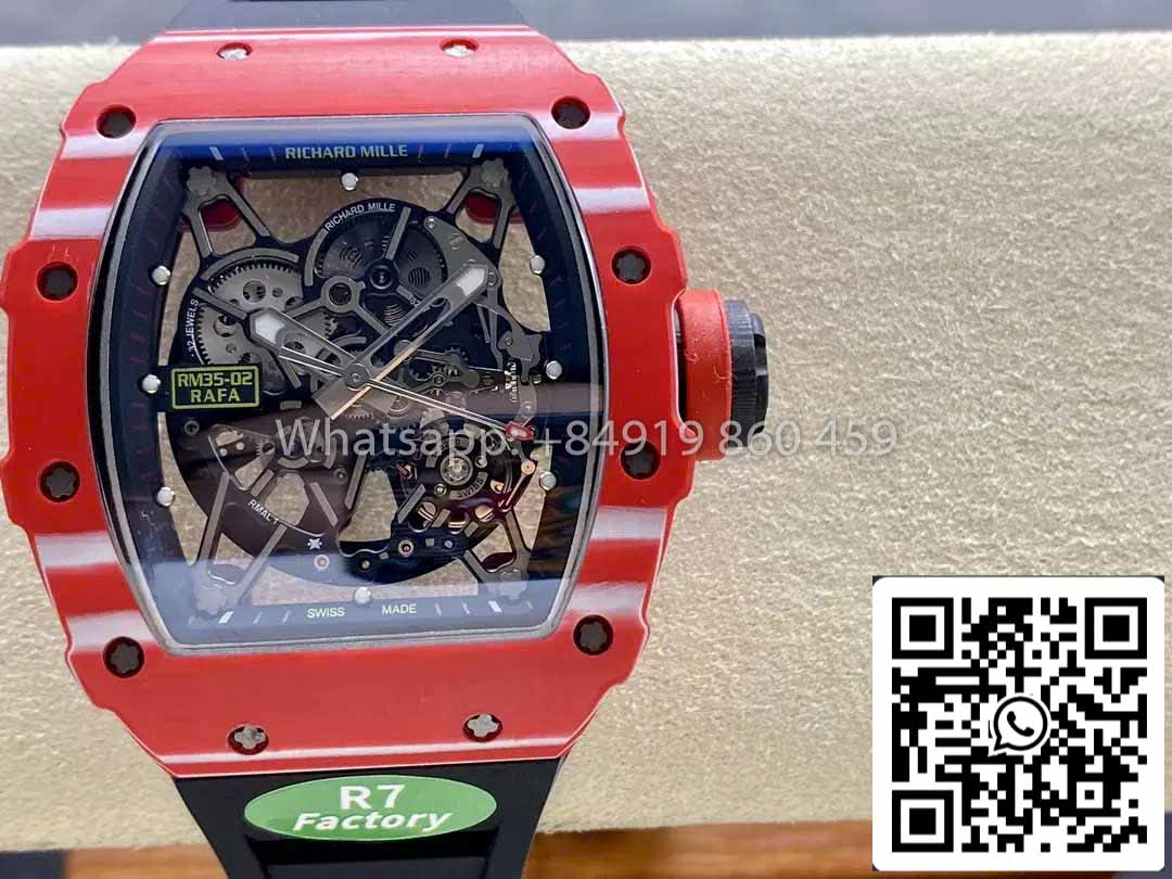 Richard Mille RM035-02 1:1 Meilleur clone R7 Factory Boîtier en carbone rouge Bracelet noir