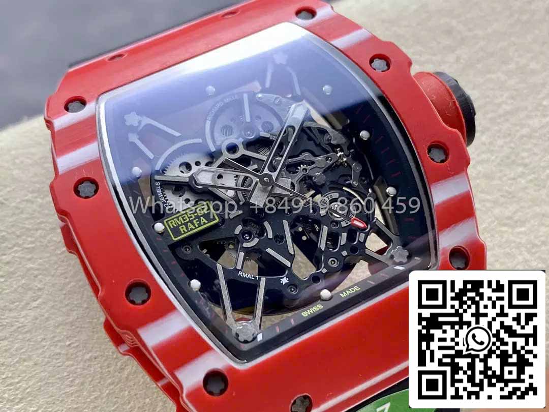 Richard Mille RM035-02 1:1 Meilleur clone R7 Factory Boîtier en carbone rouge Bracelet noir