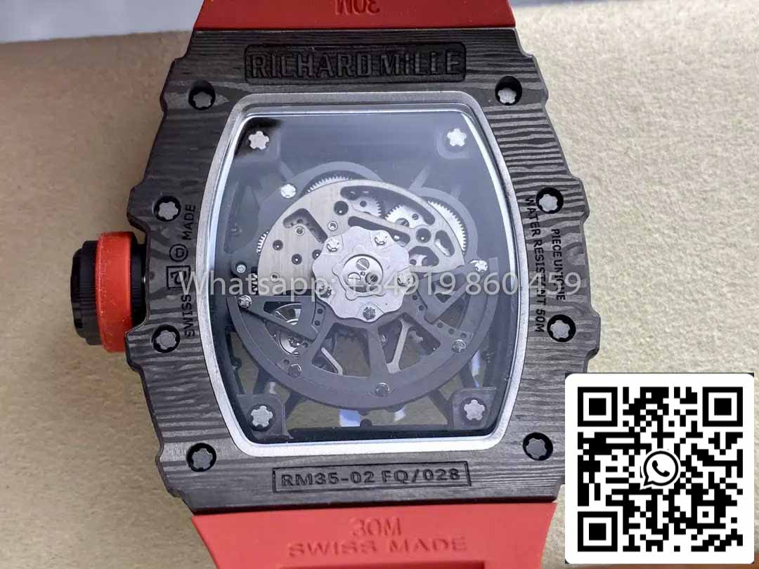 Richard Mille RM035-02 1:1 Meilleur clone R7 Factory NTPT Boîtier en carbone Bracelet rouge