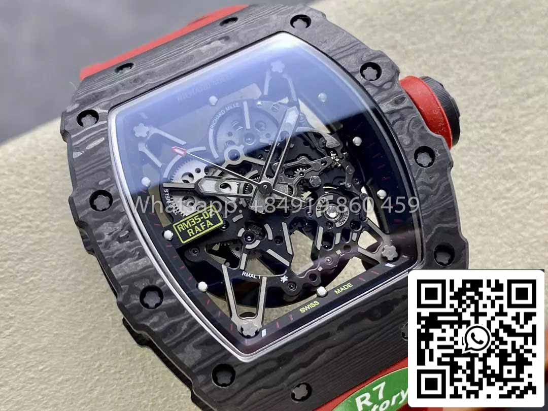 Richard Mille RM035-02 1:1 Meilleur clone R7 Factory NTPT Boîtier en carbone Bracelet rouge