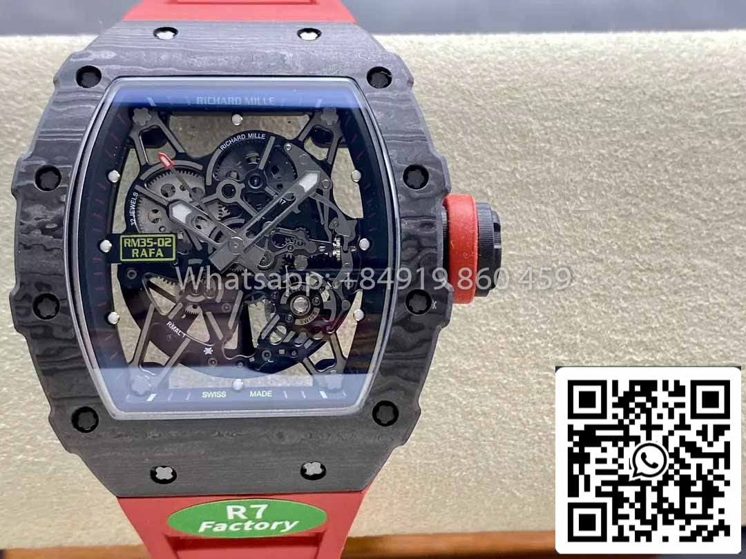 Richard Mille RM035-02 1:1 Meilleur clone R7 Factory NTPT Boîtier en carbone Bracelet rouge