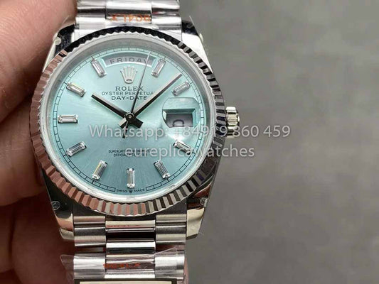 Rolex Day Date M128236 QF Factory 1:1 Best Clone Ice Blue Dial 36mm