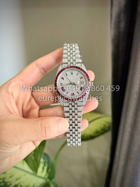 Rolex Datejust 41 - 126300 Iced Out Custom Moissanite and Ruby Saphire stone 1:1 Best Clone