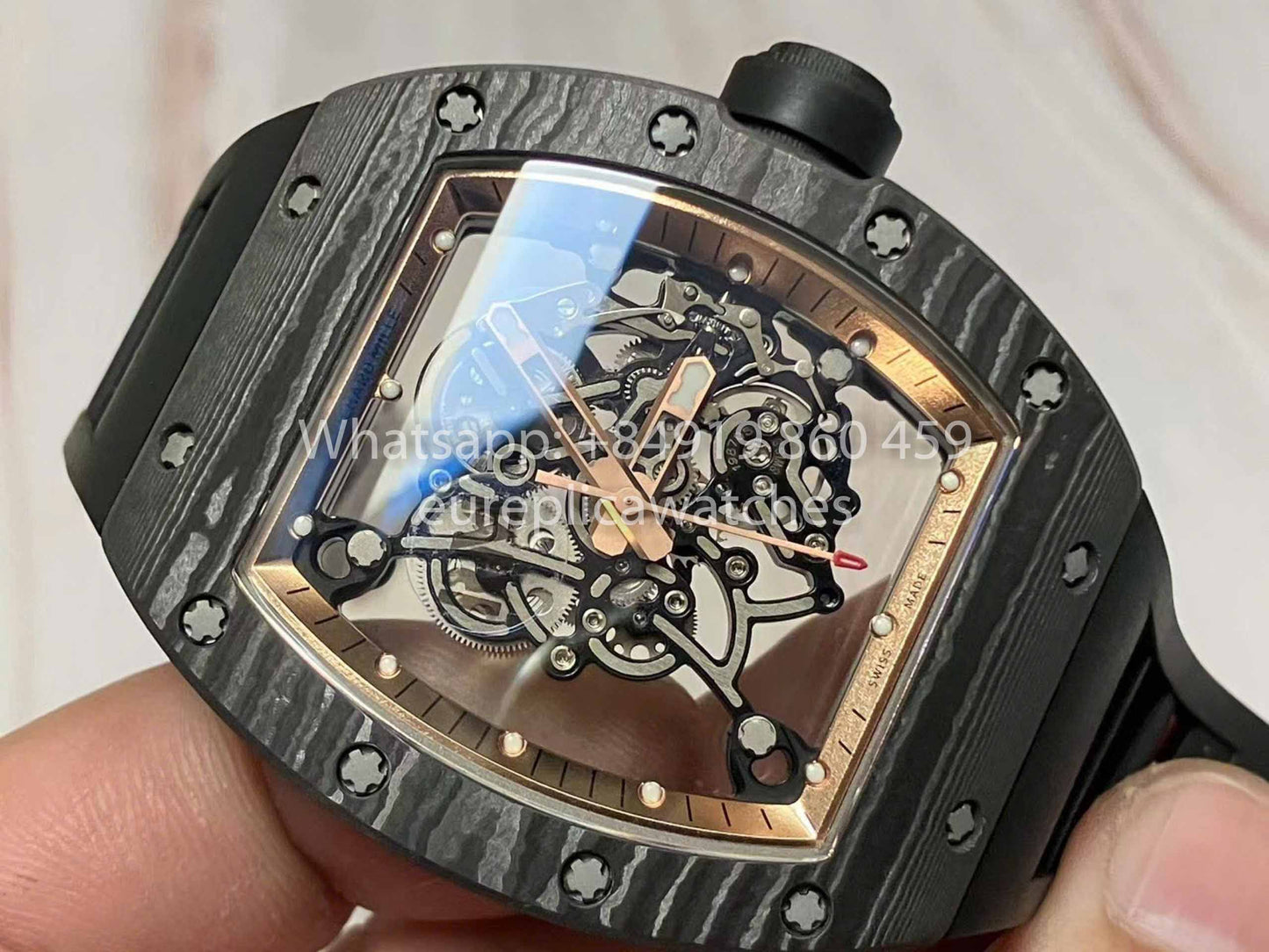 RICHARD MILLE  RM055  Carbon Fiber Case 1:1 Best Edition RM Factory newest 2024 Rose Gold Dial