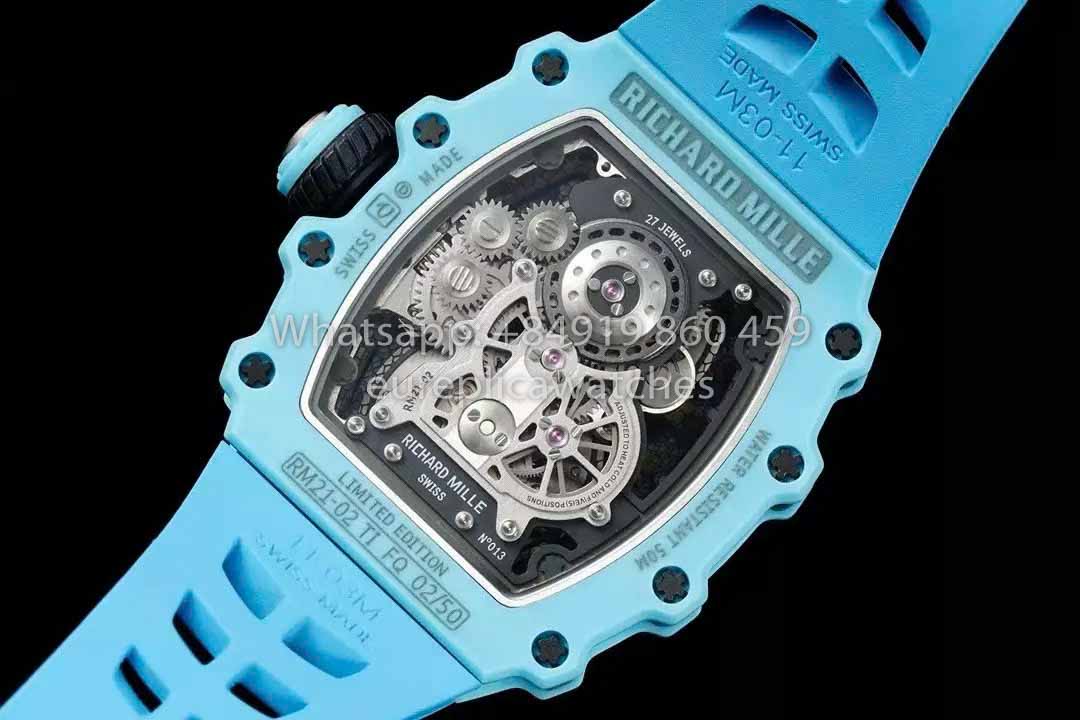 Richard Mille RM21-01  Blue Tiffany Tourbillon Watch 1:1 best Clone RM Factory