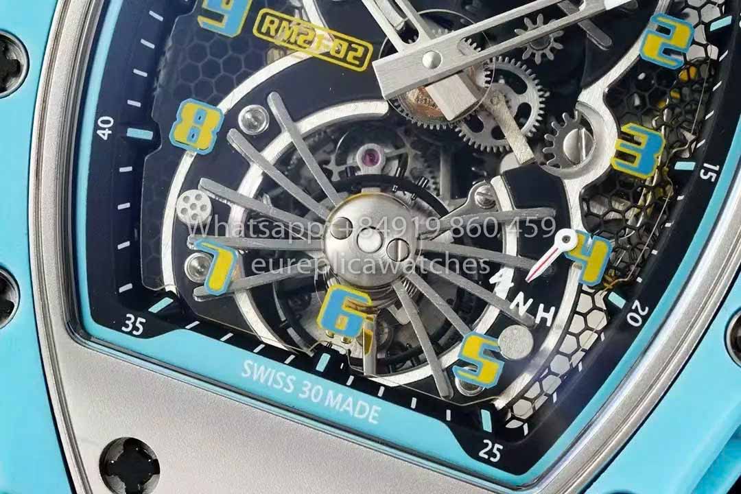 Richard Mille RM21-01  Blue Tiffany Tourbillon Watch 1:1 best Clone RM Factory Black Strap