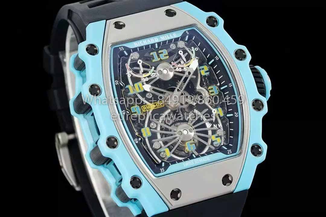 Richard Mille RM21-01  Blue Tiffany Tourbillon Watch 1:1 best Clone RM Factory Black Strap