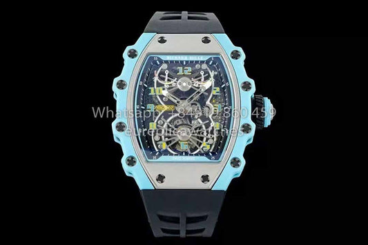 Richard Mille RM21-01  Blue Tiffany Tourbillon Watch 1:1 best Clone RM Factory Black Strap