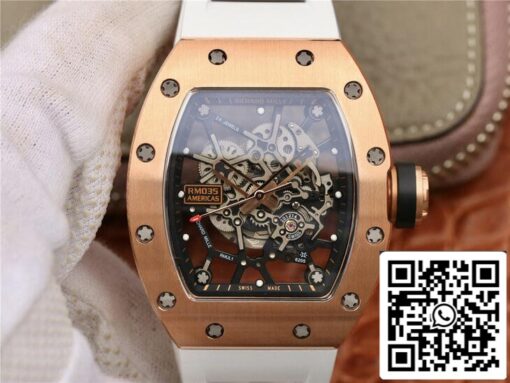 Richard Mille RM035 Americas KV Factory 1:1 Best Edition Rose Gold White Strap