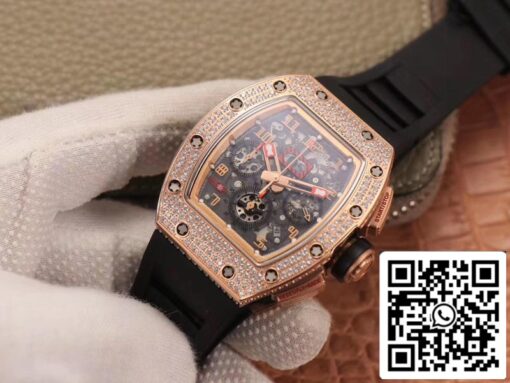 Richard Mille RM011 RG/5423 1:1 Best Edition KV Factory Rose Gold Diamond Swiss Movement - immagine 3