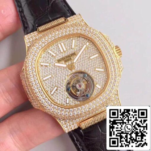 Patek Philippe Nautilus Jumbo Tourbillon 1:1 Best Edition Swiss Tourbillon 18K Yellow Gold Diamond Dial - Imagen 2