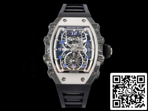 Richard Mille RM21-01 1:1 Best Edition RM Factory Tourbillon Skeleton Dial Black Strap