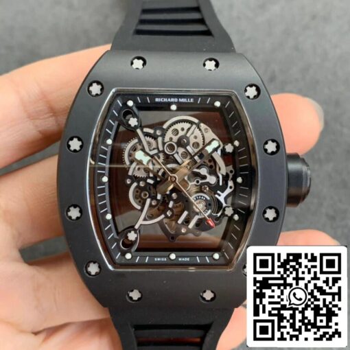 Richard Mille RM055 1:1 Best Edition KV Factory V2 Black Ceramic Rubber Strap