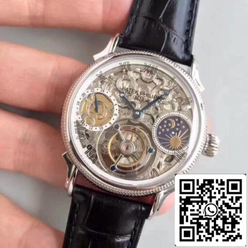 Patek Philippe Tourbillon Moonphase 1:1 Best Edition Swiss Tourbillon Skeleton and White Dial - Imagen 3