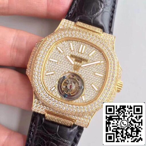 Patek Philippe Nautilus Jumbo Tourbillon 1:1 Best Edition Swiss Tourbillon 18K Yellow Gold Diamond Dial - Imagen 3