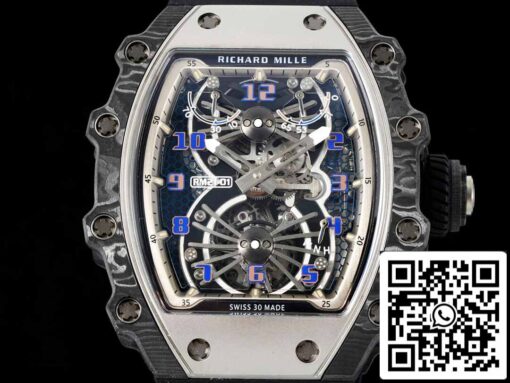 Richard Mille RM21-01 1:1 Best Edition RM Factory Tourbillon Skeleton Dial Black Strap - Imagen 9