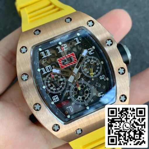 Richard Mille RM011 1:1 Best Edition KV Factory Rose Gold Rubber Strap - immagine 10