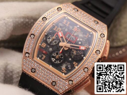 Richard Mille RM011 RG/5423 1:1 Best Edition KV Factory Rose Gold Diamond Swiss Movement - immagine 4