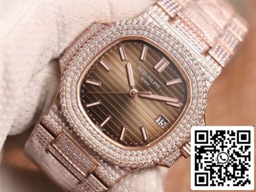 Patek Philippe Nautilus 5719-10G Rose Gold Diamond 1:1 Best Edition R8 Factory Gradient Brown Dial Swiss Cal.324 S‌ C — изображение 4