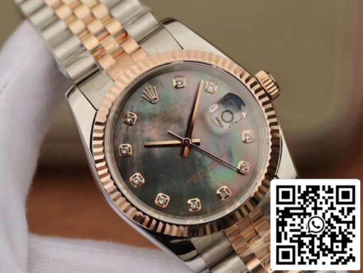 Rolex Datejust  36mm GM Factory 1:1 Best Edition Gray Dial Diamond Markers 18K Gold Wrapped Swiss ETA3135 - immagine 4