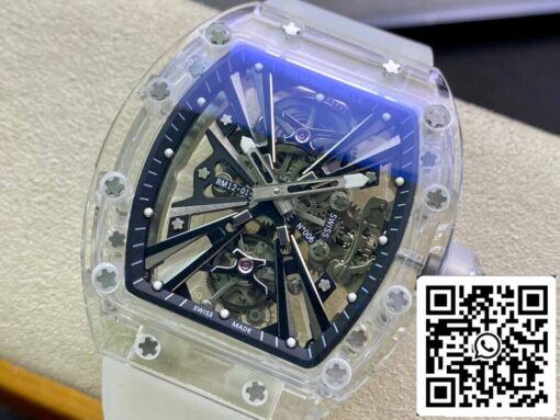 Richard Mille RM12-01 1:1 Best Edition RM Factory Tourbillon Transparent Version White Strap - Imagen 7