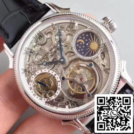 Patek Philippe Tourbillon Moonphase 1:1 Best Edition Swiss Tourbillon Skeleton and White Dial - Imagen 4