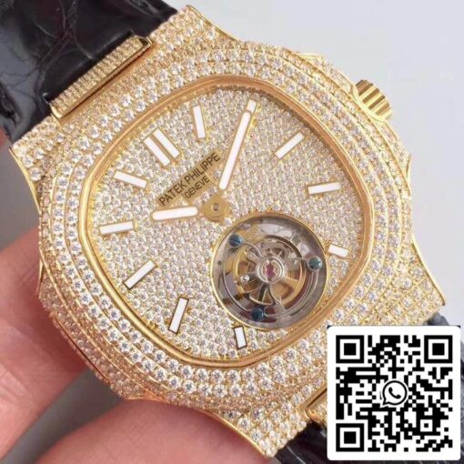 Patek Philippe Nautilus Jumbo Tourbillon 1:1 Best Edition Swiss Tourbillon 18K Yellow Gold Diamond Dial - Imagen 4