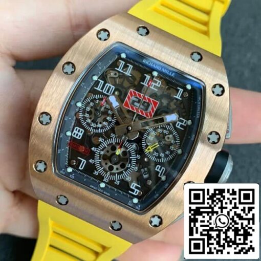 Richard Mille RM011 1:1 Best Edition KV Factory Rose Gold Rubber Strap - immagine 9