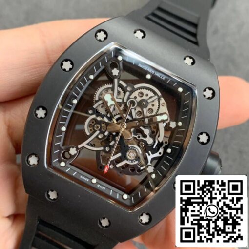 Richard Mille RM055 1:1 Best Edition KV Factory V2 Black Ceramic Rubber Strap - immagine 7