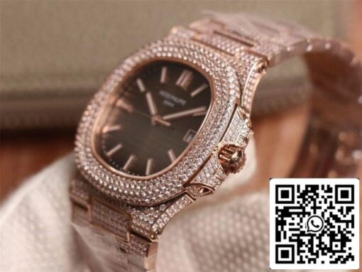 Patek Philippe Nautilus 5719-10G Rose Gold Diamond 1:1 Best Edition R8 Factory Gradient Brown Dial Swiss Cal.324 S‌ C — изображение 5