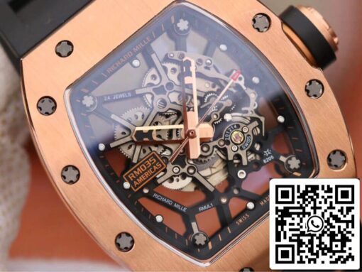 Richard Mille RM035 Americas KV Factory 1:1 Best Edition Rose Gold Black Strap - immagine 8