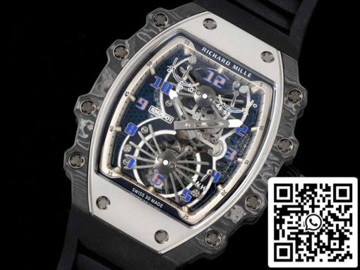 Richard Mille RM21-01 1:1 Best Edition RM Factory Tourbillon Skeleton Dial Black Strap - Imagen 7