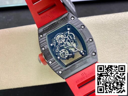 Richard Mille RM055 1:1 Best Edition KV Factory V2 Carbon Fiber Red Strap - immagine 2