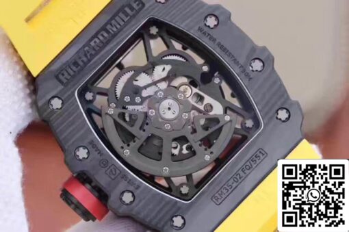 Richard Mille RM35-02 KV Factory 1:1 Best Edition Swiss ETA8215 Yellow Rubber Strap - immagine 2