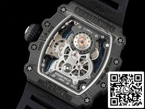 Richard Mille RM21-01 1:1 Best Edition RM Factory Tourbillon Skeleton Dial Black Strap - Imagen 3