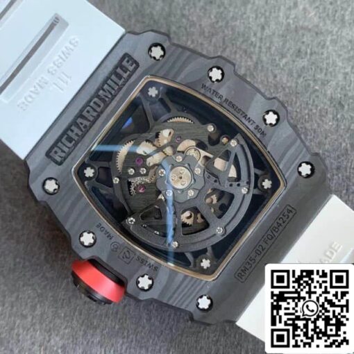 Richard Mille RM35-02 1:1 Best Edition KV Factory V3 Carbon Fiber White Strap - immagine 3