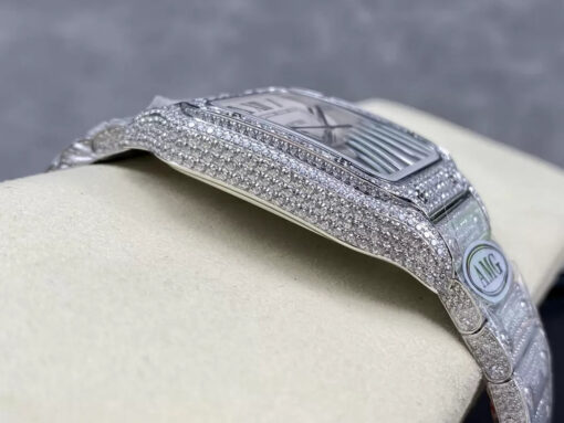 Santos De Cartier Diamond Watches White Dial and Silver 1:1 Best Edition AMG Factory Swarovski Stone - Imagen 5