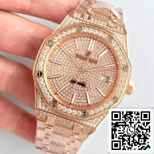 Audemars Piguet Royal Oak 1:1 Best Edition Swiss ETA3120 Rose Gold Diamond Dial EU Watch Store