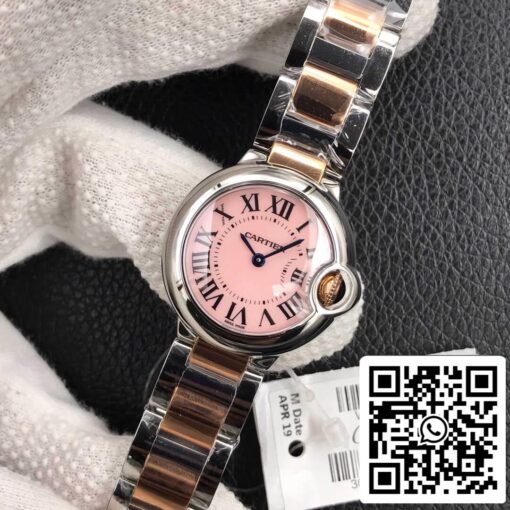 Ballon Bleu De Cartier 28MM 1:1 Best Edition V6 Factory V8 Pink Dial Gold Strap US Replica Watch